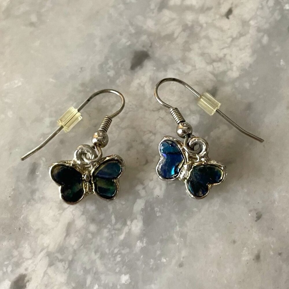 Y2K Blue Iridescent Butterfly Dangle Earrings in Casual Coquette Style